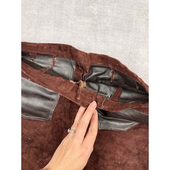 Vtg 60s 70s Suede Leather Pants Mens‎ 30x30 Brown Flared Disco Hippie Handmade - Picture 5 of 11